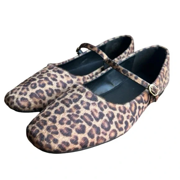 Banana Republic Leopard Calf Hair Mary Jane Flats Brown Animal Print Size 9 - Picture 5 of 8